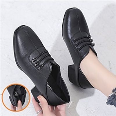 Women's Heels Pumps Comfort Shoes Party Office Daily Button Chunky Heel Pointed Toe Fashion Minimalism Faux Leather Loafer Black miniinthebox