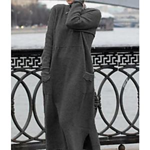 Women's Shift Dress Maxi long Dress Purple Wine Gray Khaki Dusty Blue Orange Black Brown Light Blue Long Sleeve Solid Color Patchwork Fall Winter Round Neck Hot Casual Loose 2021 S M L XL XXL 3XL miniinthebox