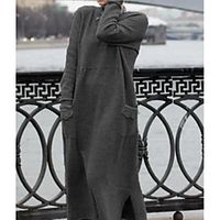 Women's Shift Dress Maxi long Dress Purple Wine Gray Khaki Dusty Blue Orange Black Brown Light Blue Long Sleeve Solid Color Patchwork Fall Winter Round Neck Hot Casual Loose 2021 S M L XL XXL 3XL miniinthebox - thumbnail