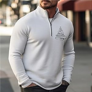 Letter Christmas Tree Casual Men's Print Zipper Knitting Ugly Christmas Sweater Pullover Sweater Jumper Zip Sweater Outdoor Daily Vacation Christmas Long Sleeve Stand Collar Sweaters White Navy Blue Lightinthebox