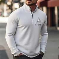 Letter Christmas Tree Casual Men's Print Zipper Knitting Ugly Christmas Sweater Pullover Sweater Jumper Zip Sweater Outdoor Daily Vacation Christmas Long Sleeve Stand Collar Sweaters White Navy Blue Lightinthebox - thumbnail