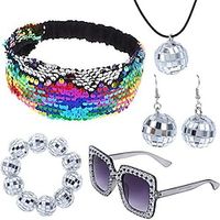1970's Disco Spherical Earrings Necklace Bracelet Sequin Headband Square Frame Crystal Sunglasses Lightinthebox - thumbnail
