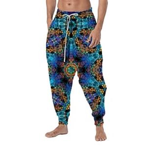 Men's Joggers Trousers Beach Pants Baggy Harem Pants Boho Pants Drawstring Elastic Waist 3D Print Optical Illusion Graphic Prints Comfort Soft Casual Daily Holiday Boho Hippie Blue Green Micro-elastic Lightinthebox