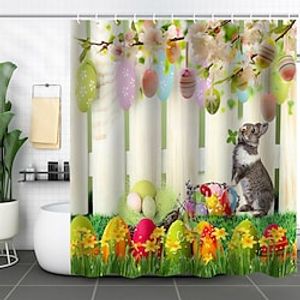 Easter Shower Curtain with Hooks,Rabbit Pattern Funny Art Fabric Home Decoration Bathroom Waterproof Washable Shower Curtain with Hook Luxury Modern miniinthebox