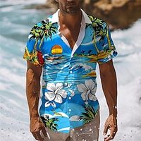 Floral Men's Resort Hawaiian 3D Printed Shirt Outdoor Hawaiian Holiday Summer Turndown Short Sleeve Yellow Blue S M L Shirt Lightinthebox