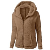 Women's Teddy Coat Fleece Sherpa Jacket Winter Coat Thermal Warm Windproof Jacket Zipper Hooded Street Outerwear Long Sleeve Fall Maillard Camel Lightinthebox - thumbnail