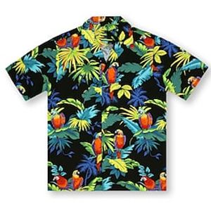 Men's Shirt Summer Hawaiian Shirt Floral Tropical Graphic Prints Parrot Turndown Green Casual Going out Short Sleeves Button-Down Print Clothing Apparel Tropical Hawaiian Designer Casual Lightinthebox