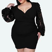 Women's Plus Size Dress Sheath Dress Short Mini Dress Long Sleeve Solid Color Mesh Casual Fall White Black Red XL XXL 3XL 4XL 5XL Lightinthebox - thumbnail