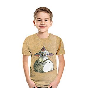 Kids Boys' T shirt Tee Short Sleeve Cat 3D Print Animal Khaki Children Tops Summer Active Daily Wear Regular Fit 3-12 Years miniinthebox
