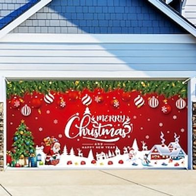 Christmas Outdoor Garage Door Cover Xmas Banner Santa Claus Snowman Large Christmas Backdrop Decoration for Holiday Outdoor Garage Door Home Wall Decorations Lightinthebox