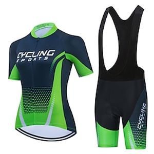 21Grams Women's Cycling Jersey with Bib Shorts Short Sleeve Mountain Bike MTB Road Bike Cycling Green Rose Red Polka Dot Bike Clothing Suit 3D Pad Breathable Quick Dry Moisture Wicking Back Pocket Lightinthebox