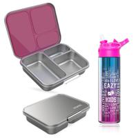 Eazy Kids 3 Compartment Bento Steel Lunch Box With Stainless Steel 530Ml Water Bottle - Pink