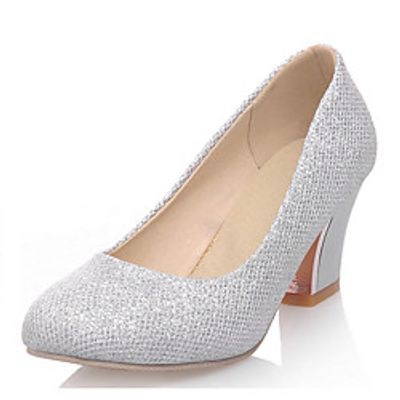 Women's Heels Pumps Round Toe Casual Daily Walking Shoes Faux Leather Sequin Solid Colored Almond Purple Silver miniinthebox