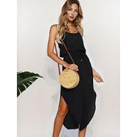 Women's Black Dress Midi Dress Patchwork Elegant Vintage One Shoulder Sleeveless Black Color Lightinthebox