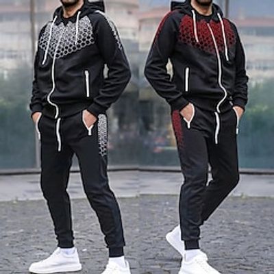Men's Tracksuit Sweatsuit Jogging Suits Black And White Black White Yellow Red Hooded Color Block Zipper Pocket 2 Piece Sports Streetwear Streetwear Cool Casual Spring   Fall Clothing Apparel Hoodies Lightinthebox