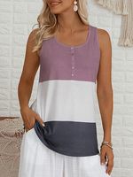 Womens Stitching Round Neck Sleeveless T-shirt