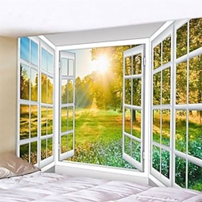 Double Window View Hanging Tapestry Wall Art Large Tapestry Mural Decor Photograph Backdrop Blanket Curtain Home Bedroom Living Room Decoration miniinthebox
