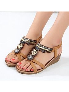 Vintage Rhinestone Beaded Wedge Sandals