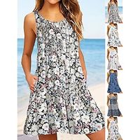 Women's Casual Dress Tank Dress Summer Dress Graphic Floral Print Crew Neck Mini Dress Fashion Classic Daily Holiday Sleeveless Loose Fit Black And White Pearl White Summer Spring S M L XL XXL Lightinthebox