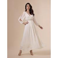 Chiffon Pearl Cold Shoulder Elegant Maxi Dress