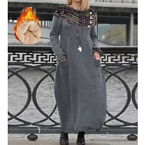 Women's Sweatshirt Dress Long Dress Maxi Dress Dark Gray Long Sleeve Color Block Ruched Patchwork Button Winter Fall Crew Neck Stylish Casual Fall Dress 2022 S M L XL XXL 3XL  Winter Dress Lightinthebox