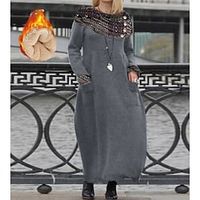 Women's Sweatshirt Dress Long Dress Maxi Dress Dark Gray Long Sleeve Color Block Ruched Patchwork Button Winter Fall Crew Neck Stylish Casual Fall Dress 2022 S M L XL XXL 3XL  Winter Dress Lightinthebox - thumbnail