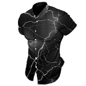 Men's Shirt Lightning Graphic Prints Turndown Black Purple Outdoor Street Short Sleeves Button-Down Print Clothing Apparel Fashion Streetwear Designer Soft Lightinthebox