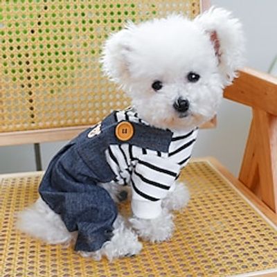 Pet Circle Pet Clothing Dog Cat Clothing Four Legged Bear Head Jeans Black Black Black And White Stripes Lightinthebox