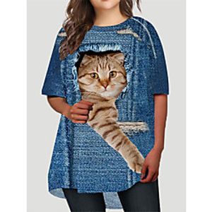 Women's Plus Size Dress T Shirt Dress Tee Dress Short Mini Dress Half Sleeve Cat Graphic Animal Print Basic Fall Spring Summer Blue XL XXL 3XL 4XL 5XL Lightinthebox