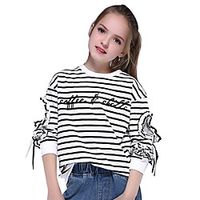Kids Girls' T shirt Tee Long Sleeve Striped Lace Lace Trims Bow Black Children Tops Active Streetwear miniinthebox - thumbnail