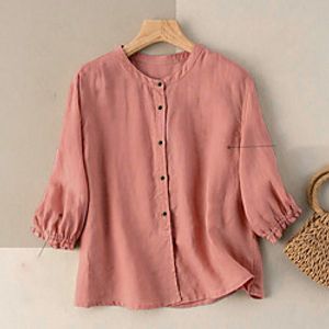 Women's Plus Size Tops Blouse Shirt Plain 3/4 Length Sleeve V Neck Streetwear Fall Summer Yellow Blushing Pink White Big Size L XL XXL 3XL 4XL miniinthebox