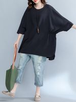 Casual Pure Color Batwing Sleeve O Neck T-shirts For Women