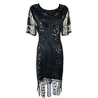 The Great Gatsby 1920s Vintage The Great Gatsby Vacation Dress Summer Flapper Dress Party Costume Masquerade Prom Dress Women's Sequins Tassel Fringe Sequin Costume Black  Rainbow  Beige Vintage Lightinthebox - thumbnail