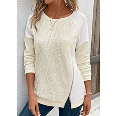 Women's Sweatshirt Pullover Textured Active Sportswear Zipper Beige Color Block Casual Sports Round Neck Long Sleeve Top Micro-elastic Fall  Winter Lightinthebox