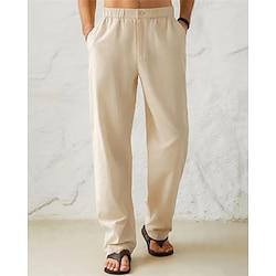 Men's Linen Pants Trousers Summer Pants Beach Pants Pocket Straight Leg Plain Comfort Breathable Daily Holiday Vacation Hawaiian Boho Apricot Lightinthebox