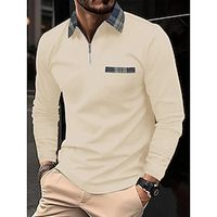 Men's Polo Shirt Zip Polo Outdoor Casual Lapel Quarter Zip Long Sleeve Fashion Basic Stripes and Plaid Solid  Plain Color Quarter Zip Spring   Fall Regular Fit Black White Wine Dark Navy Royal Blue Lightinthebox - thumbnail