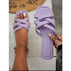Women's Sandals Flat Heel Square Toe Rubber Solid Colored Purple Yellow White Lightinthebox