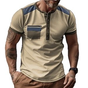 Men's Henley Shirt Tee Top Color Block Henley Street Vacation Short Sleeves Front Pocket Clothing Apparel Fashion Designer Basic Lightinthebox