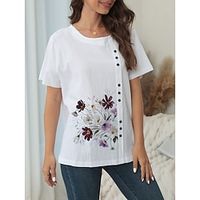 Women's Shirt Blouse Floral Casual Holiday White Button Print Short Sleeve Fashion Round Neck Regular Fit Summer Lightinthebox