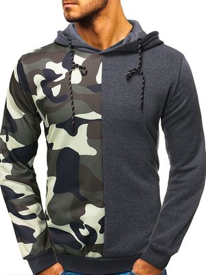 Men Cool Camo Print Color Stitching Pullover Hoodie Men Cool Camo Print Color Stitching Pullover Hoodie