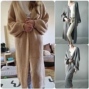 Women's Cardigan Solid Color Elegant Chunky Long Sleeve Sweater Cardigans Open Front Fall Winter Grey khaki Lightinthebox
