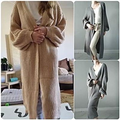 Women's Cardigan Solid Color Elegant Chunky Long Sleeve Sweater Cardigans Open Front Fall Winter Grey khaki Lightinthebox