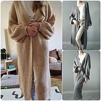 Women's Cardigan Solid Color Elegant Chunky Long Sleeve Sweater Cardigans Open Front Fall Winter Grey khaki Lightinthebox - thumbnail