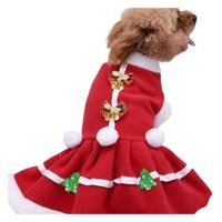 Christmas Dog Dress with Fluffy Winter Outfit - Small