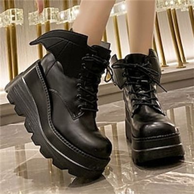 Women's Boots Chelsea Boots Party Daily Club Booties Ankle Boots Lace-up Wedge Heel Round Toe Vacation Fashion Casual Faux Leather Lace-up Black Lightinthebox