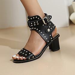Women's Sandals Sandals Boots Summer Boots Daily Rivet Chunky Heel Open Toe Punk Microbial Leather Buckle Dark Brown Black Lightinthebox