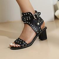 Women's Sandals Sandals Boots Summer Boots Daily Rivet Chunky Heel Open Toe Punk Microbial Leather Buckle Dark Brown Black Lightinthebox - thumbnail