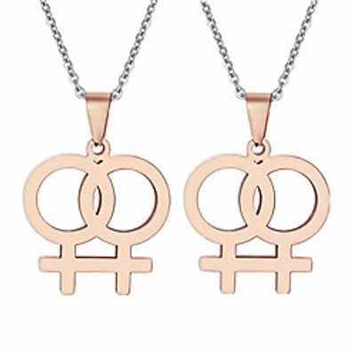ropman 2 pcs gay  lesbian rainbow lgbt pride gold  silver, rose gold stainless steel pendant necklace for couples, Lightinthebox