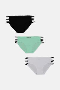 Womens Plus Size 3Pcs Hipster Panty  Black/White/Mint Green