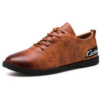 Men Leather Low Top Slip Resistant Lace Up Casual Shoes